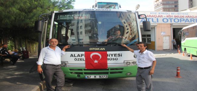 ALAPLI ÖZEL HALK OTOBÜSLERİNDEN HAİN SALDIRILARA BAYRAKLI TEPKİ